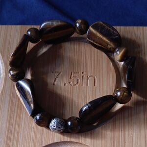 Tiger Eye Beaded Stretch Bracelet with Accent Bead